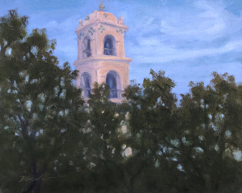 Ojai Clock Tower from Libbey Park, Ojai CA - Oil painting