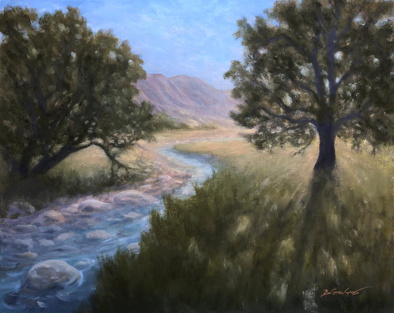Ojai East End Sunrise with Trees and San Antonio Creek, Ojai CA - Oil painting